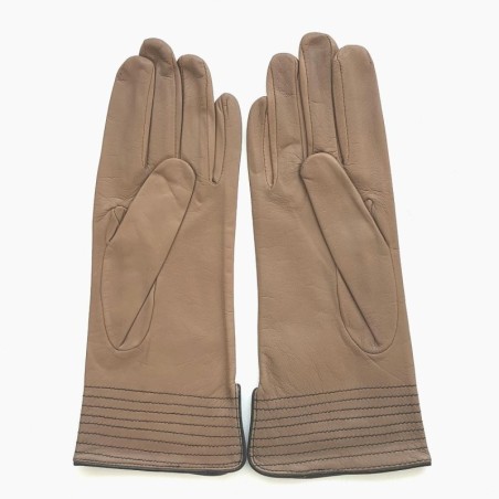 Gants en Cuir d'Agneau Sable Noir Fénelon Doublés Soie.