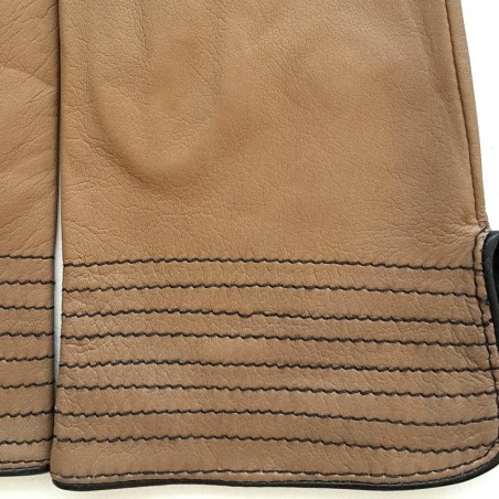 Gants en Cuir d'Agneau Sable Noir Fénelon Doublés Soie.