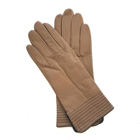 Gants en Cuir d'Agneau Sable Noir Fénelon Doublés Soie.