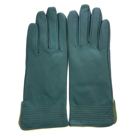Gants en Cuir d'Agneau Vert Trèfle Fénelon Doublés Soie.