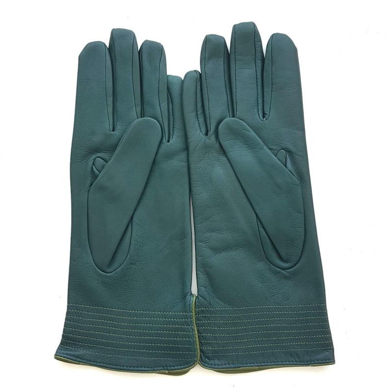 Gants en Cuir d'Agneau Vert Trèfle Fénelon Doublés Soie.