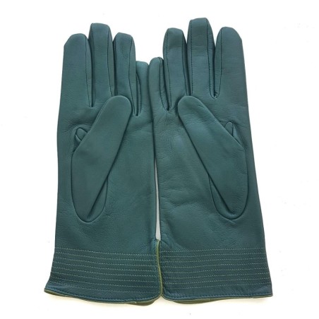 Gants en Cuir d'Agneau Vert Trèfle Fénelon Doublés Soie.