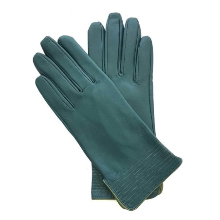 Gants en Cuir d'Agneau Vert Trèfle Fénelon Doublés Soie.