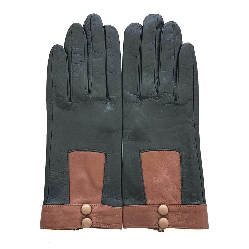 Gants en Cuir d'Agneau Noir Cognac Sable Josépha Doublés Soie.