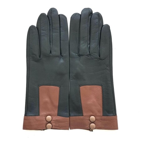Gants en Cuir d'Agneau Noir Cognac Sable Josépha Doublés Soie.