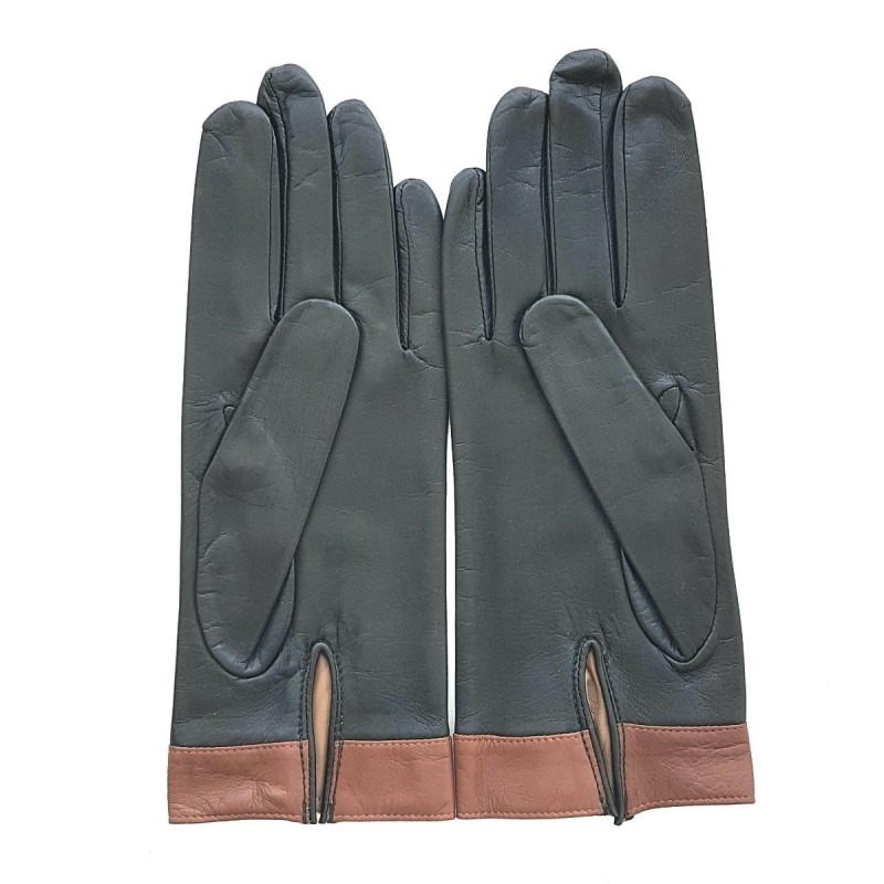 Gants en Cuir d'Agneau Noir Cognac Sable Josépha Doublés Soie.