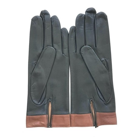 Gants en Cuir d'Agneau Noir Cognac Sable Josépha Doublés Soie.