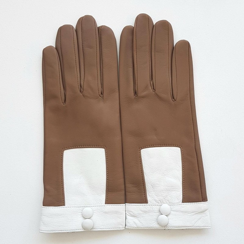 Gants en Cuir d'Agneau Sable Blanc Josépha Doublés Soie.