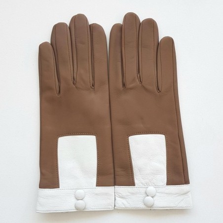 Gants en Cuir d'Agneau Sable Blanc Josépha Doublés Soie.
