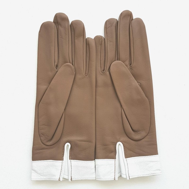 Gants en Cuir d'Agneau Sable Blanc Josépha Doublés Soie.