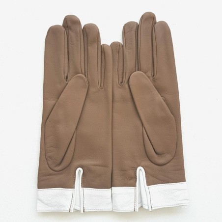 Gants en Cuir d'Agneau Sable Blanc Josépha Doublés Soie.