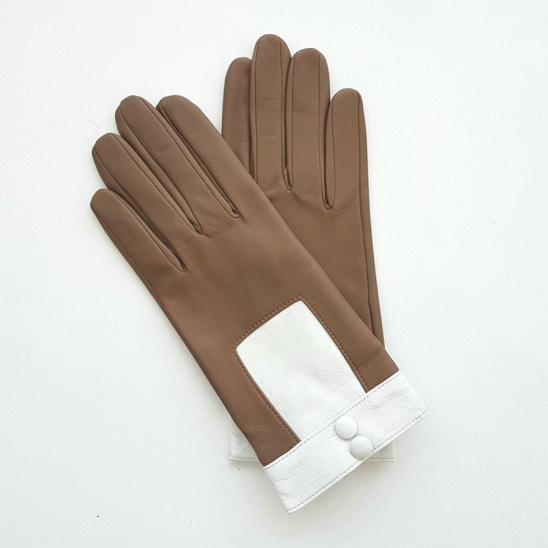 Gants en Cuir d'Agneau Sable Blanc Josépha Doublés Soie.