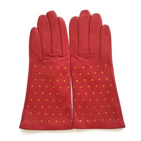 Gants en Cuir d'Agneau Rouge Maïs Seren Doublés Soie.
