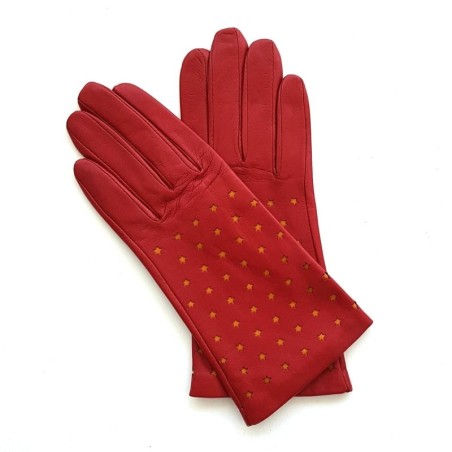 Gants en Cuir d'Agneau Rouge Maïs Seren Doublés Soie.