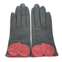 Gants en Cuir d'Agneau Noir Rouge Peuplier Doublés Soie.