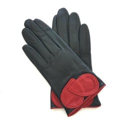 Gants en Cuir d'Agneau Noir Rouge Peuplier Doublés Soie.