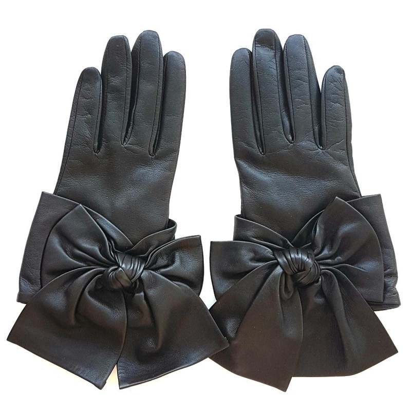 Gants en Cuir d'Agneau Noir Paloma Doublés Soie.
