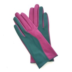 Gants en Cuir d'Agneau Verts Hot Pink Contrasto Doublés Soie.