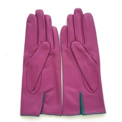 Gants en Cuir d'Agneau Verts Hot Pink Contrasto Doublés Soie.