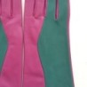 Gants en Cuir d'Agneau Verts Hot Pink Contrasto Doublés Soie.