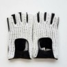Mitaines Cuir d'Agneau Crochet Coton Noir Blanc Micha Non Doublées.