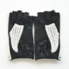 Mitaines Cuir d'Agneau Crochet Coton Noir Blanc Micha Non Doublées.