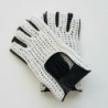 Mitaines Cuir d'Agneau Crochet Coton Noir Blanc Micha Non Doublées.