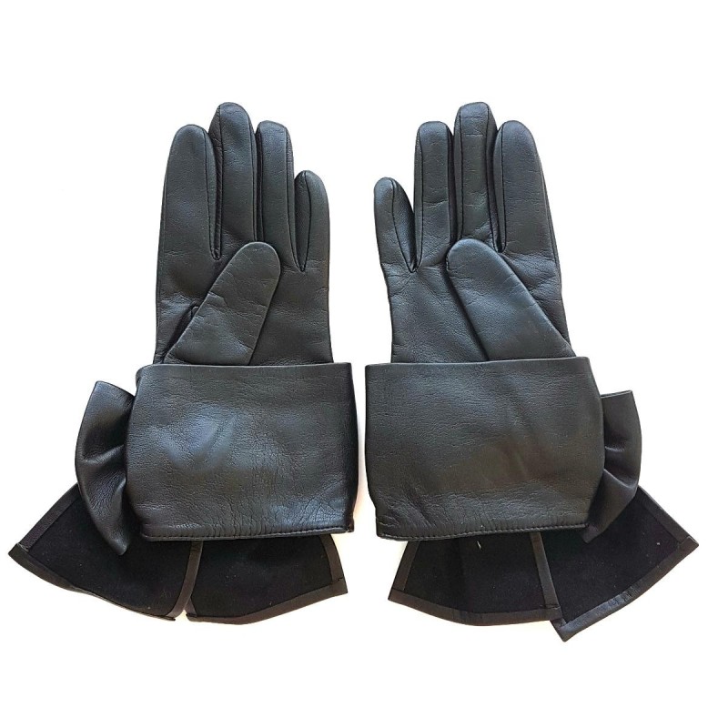 Gants en Cuir d'Agneau Noir Paloma Doublés Soie.