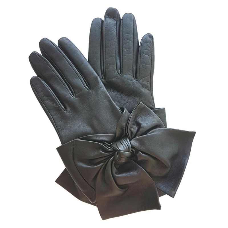 Gants en Cuir d'Agneau Noir Paloma Doublés Soie.