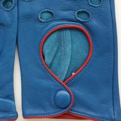 Gants en Cuir d'Agneau Bleus Rouges Martine Non Doublés.