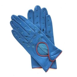 Gants en Cuir d'Agneau Bleus Rouges Martine Non Doublés.