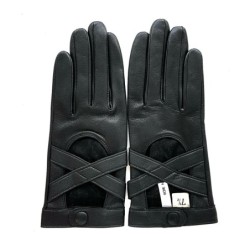 Gants en Cuir d'Agneau Noir Anastasie Doublés en Soie.