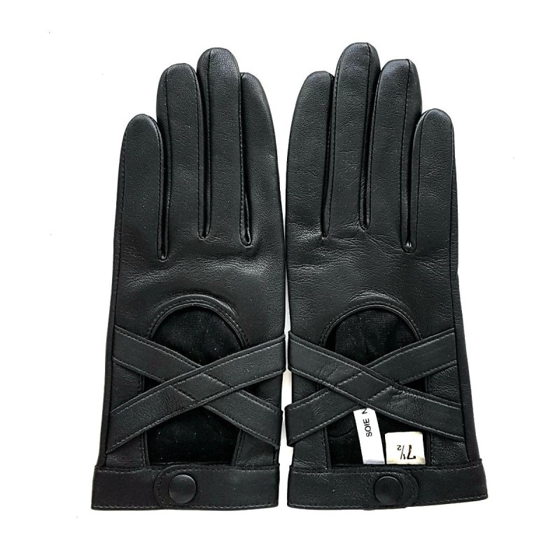 Gants en Cuir d'Agneau Noir Anastasie Doublés en Soie.