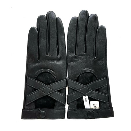 Gants en Cuir d'Agneau Noir Anastasie Doublés en Soie.