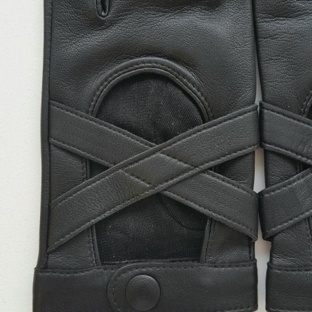 Gants en Cuir d'Agneau Noir Anastasie Doublés en Soie.