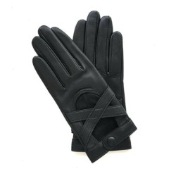 Gants en Cuir d'Agneau Noir Anastasie Doublés en Soie.