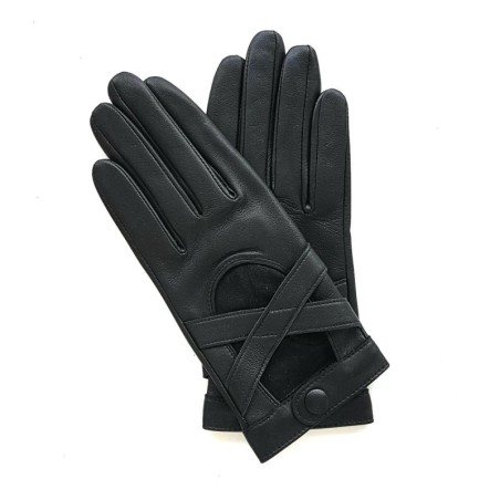 Gants en Cuir d'Agneau Noir Anastasie Doublés en Soie.