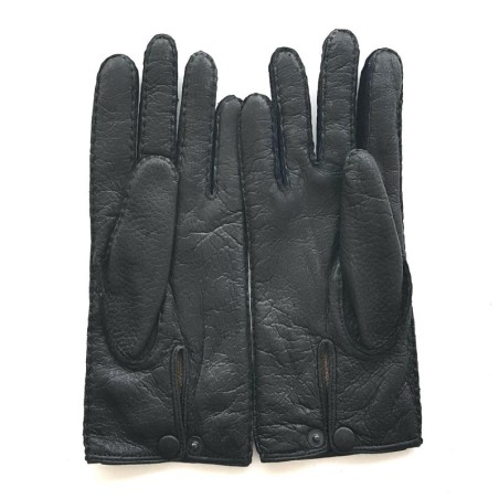 Gants en Cuir de Pécari Noir Paul Doublure Alpaga.