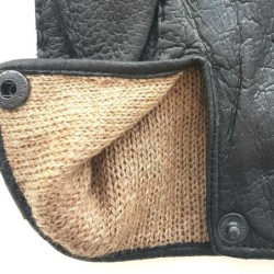 Gants en Cuir de Pécari Noir Paul Doublure Alpaga.