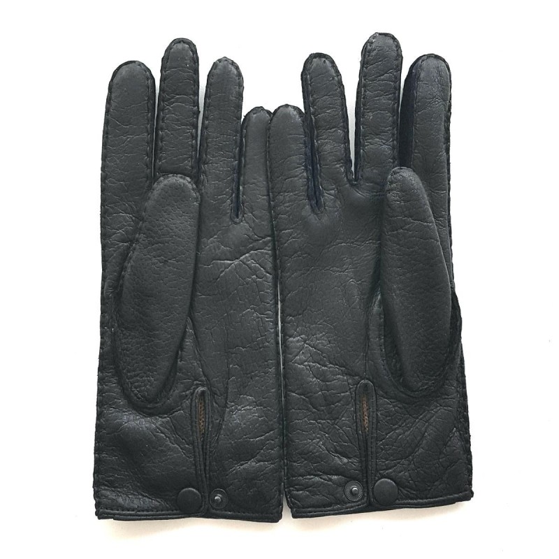 Gants en Cuir de Pécari Noir Paul Doublure Alpaga.