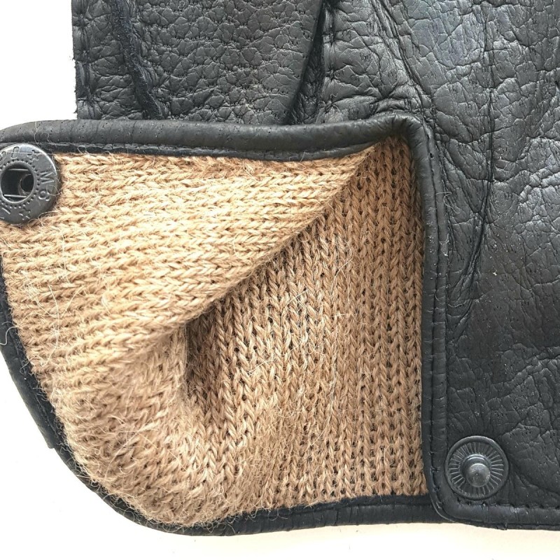 Gants en Cuir de Pécari Noir Paul Doublure Alpaga.