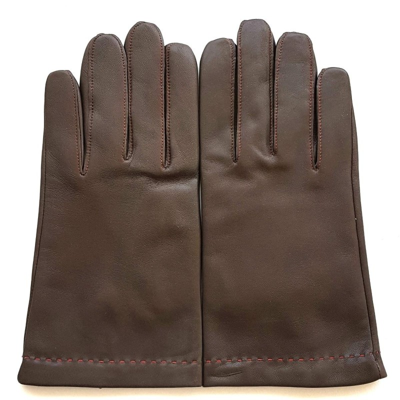 Gants en Cuir d'Agneau Marron Orange Raphaël Doublés soie.