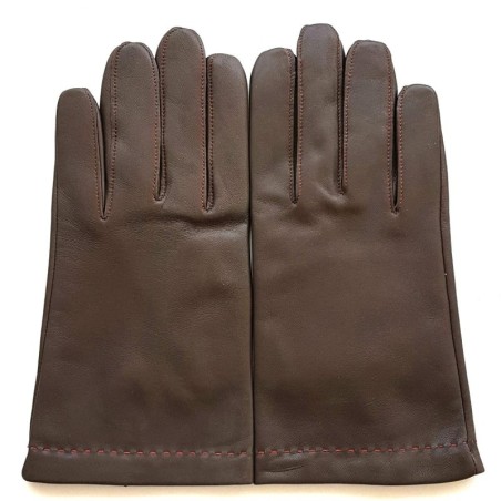 Gants en Cuir d'Agneau Marron Orange Raphaël Doublés soie.