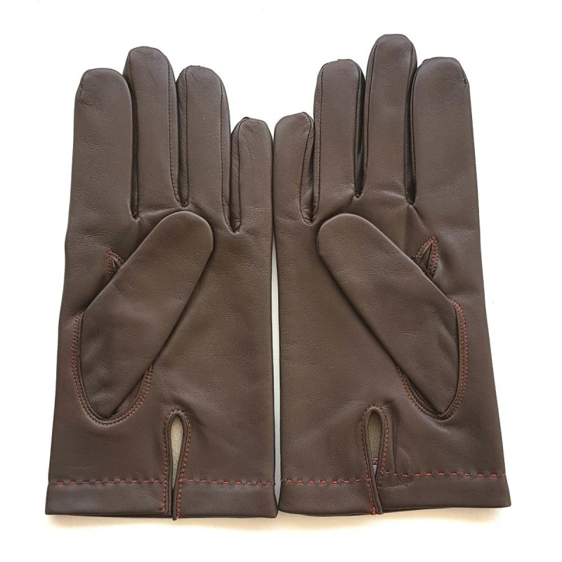 Gants en Cuir d'Agneau Marron Orange Raphaël Doublés soie.