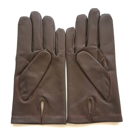 Gants en Cuir d'Agneau Marron Orange Raphaël Doublés soie.
