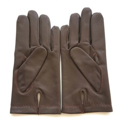 Gants en Cuir d'Agneau Marron Orange Raphaël Doublés soie.