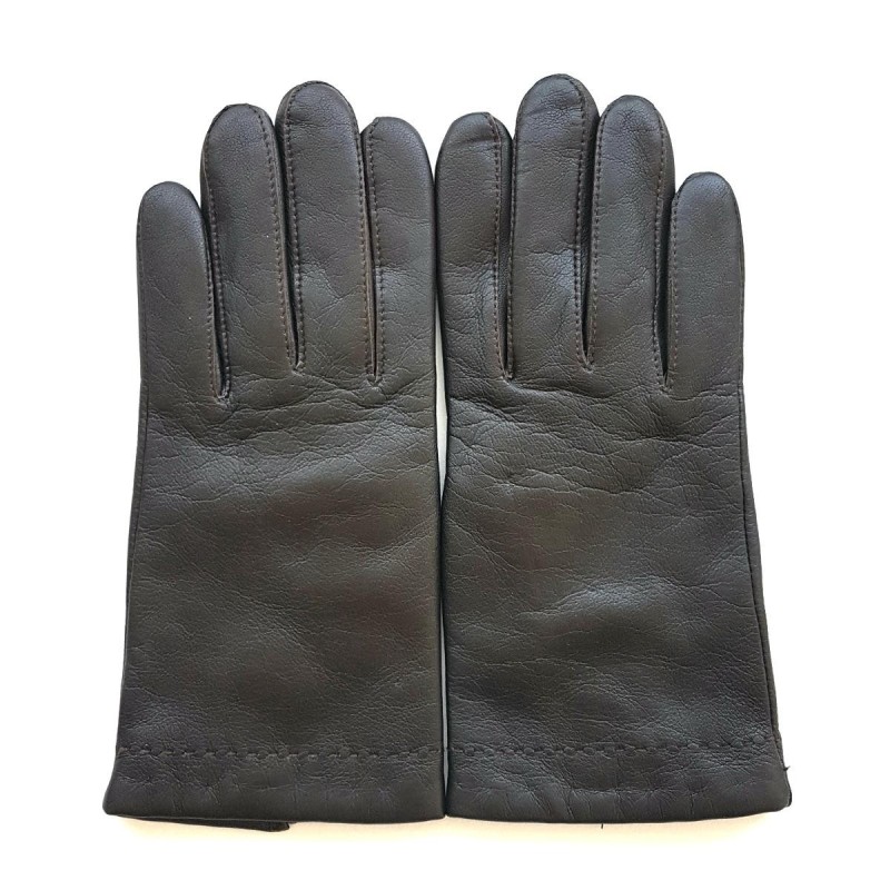 Gants en Cuir d'Agneau Marron Raphaël Doublés Cachemire.