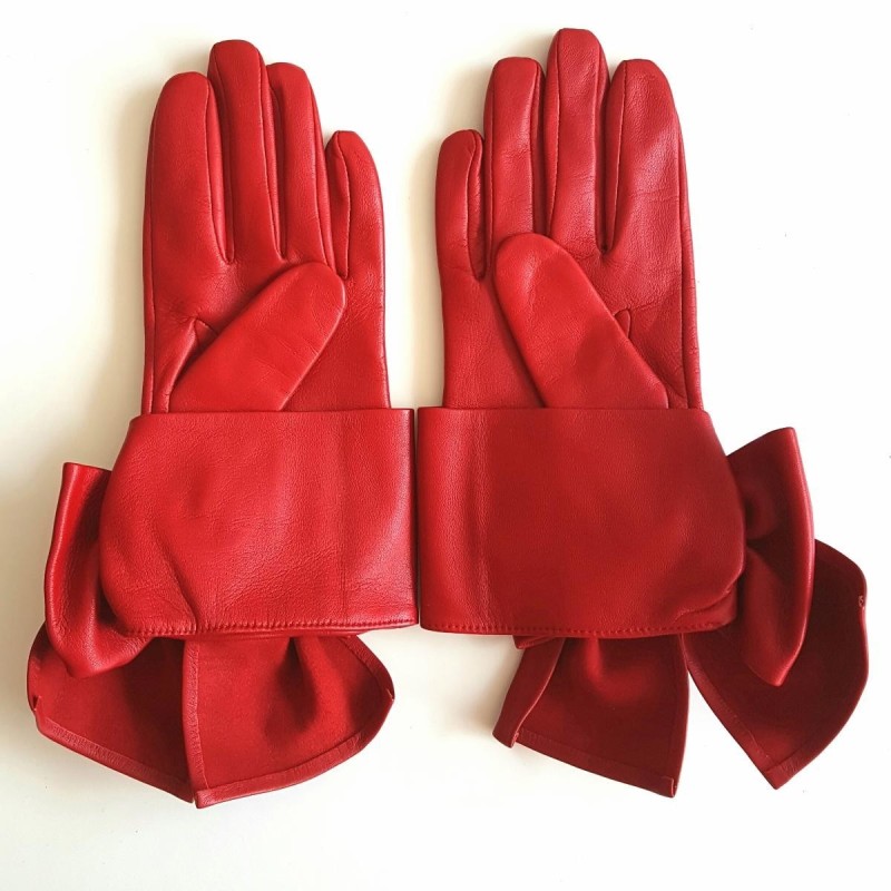 Gants en Cuir d'Agneau Rouge Paloma Doublés soie.