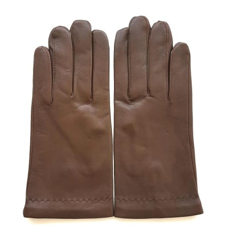 Gants en Cuir d'Agneau Chocolat Raphaël Doublure Soie.
