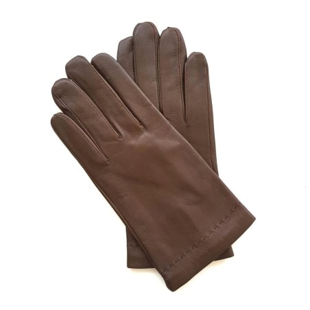 Gants en Cuir d'Agneau Chocolat Raphaël Doublure Soie.